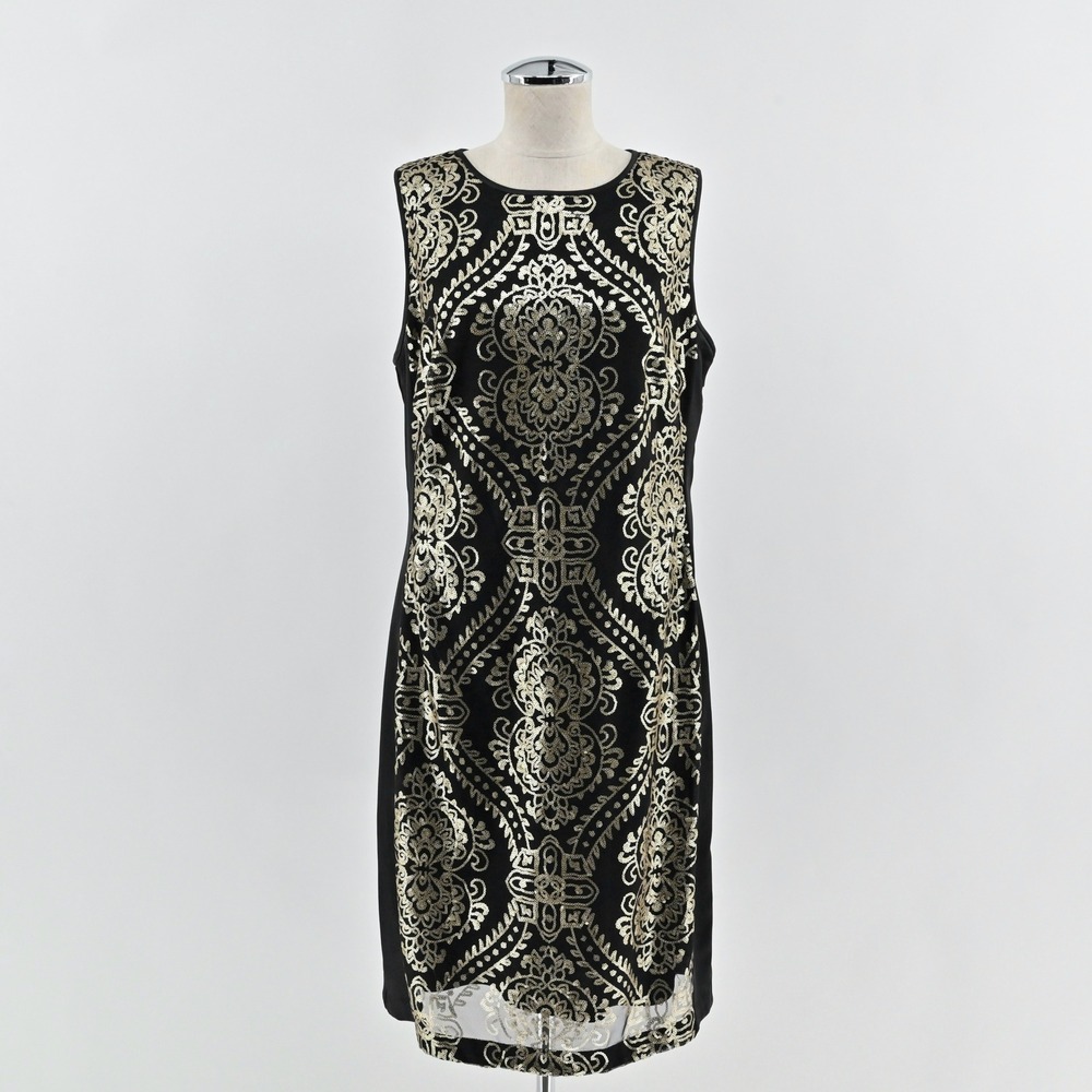 Donna Ricco Sequin Dress Size‎ 12 Black Gold Sleeveless Retro Glam Cocktail Chic